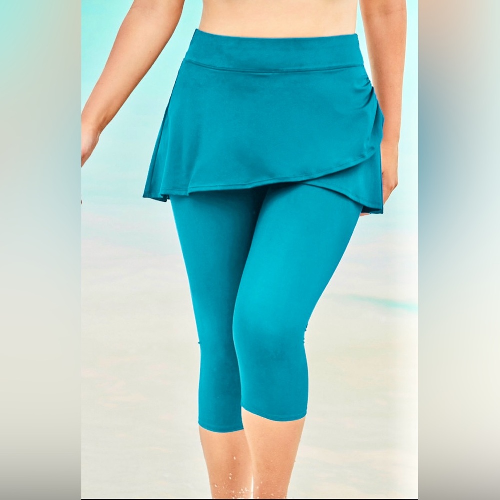 #S62 Teal Skirted Capri Swimsuit Bottom - 32W